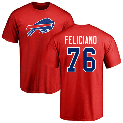 Men NFL Buffalo Bills #76 Jon Feliciano Red Name and Number Logo T Shirt->nfl t-shirts->Sports Accessory